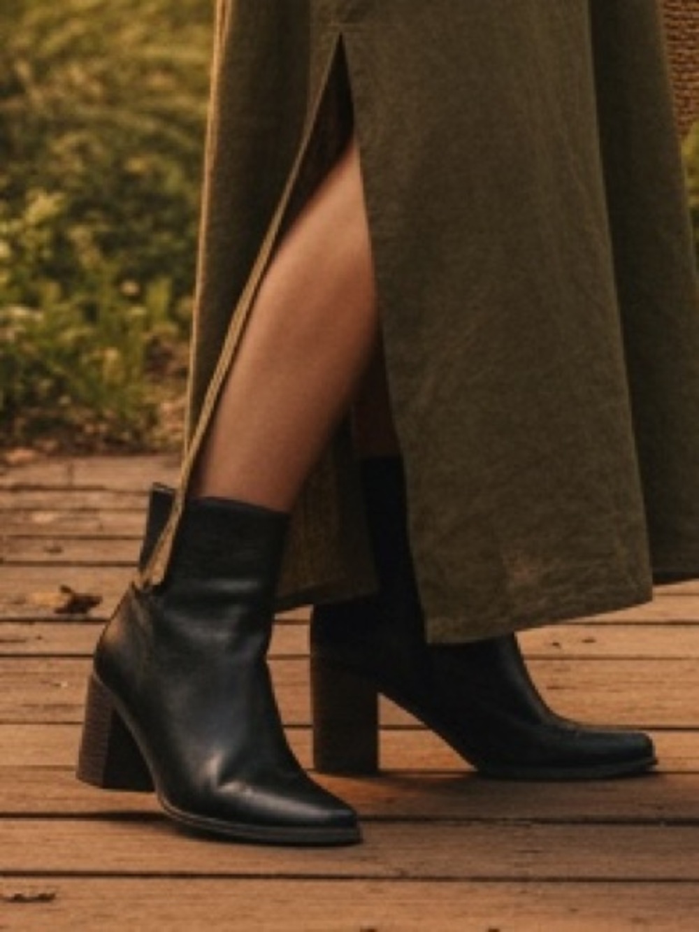 Lucky Brand Black Leather Stacked Block Heel Ankle Booties